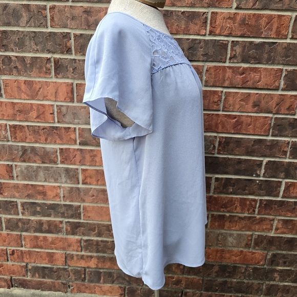 Maeve Blouse Womens 8 Blue Sheer Lace Yoke Short Sleeve Tunic Top Anthropologie - Picture 3 of 11